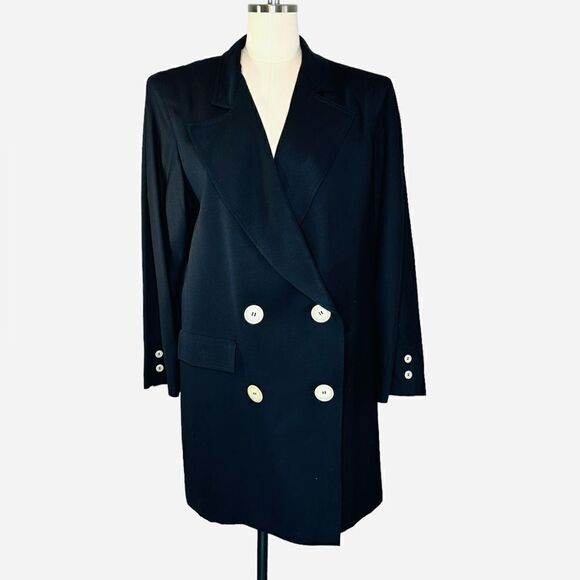 Valentino Miss V Vintage Double Breasted Navy Wool Blazer Dress| Size M - Picture 2 of 13